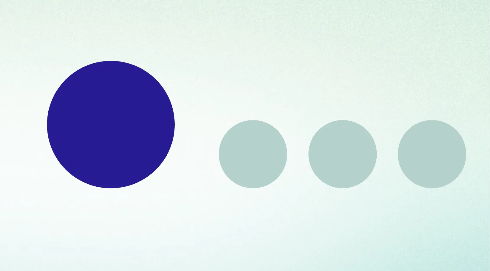 One large royal blue dot is displayed alongside three smaller teal dots against a light blue background.